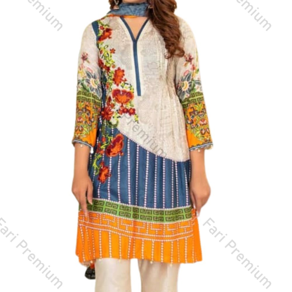 Rangrez 3-Piece Embroidered Lawn/Chiffon Pakistani/Indian Shalwar Kameez S/36"